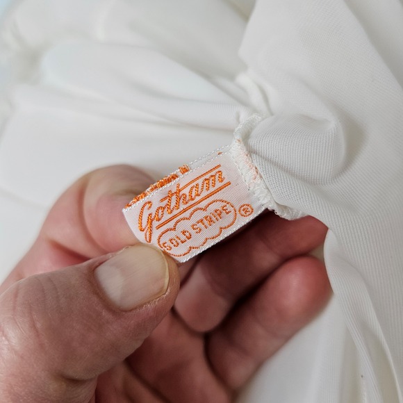 Vintage Gotham Gold Stripe White Nylon Sheer Lace Peignoir S Puff Sleeve Bridal - Picture 6 of 7